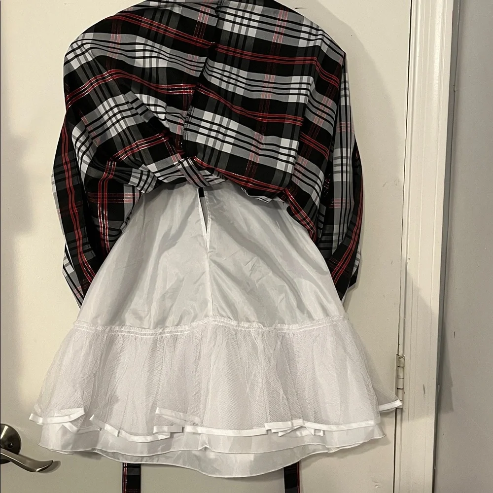 Jona Michelle holiday dress size 8 black velvet bodice white red silver skirt.
